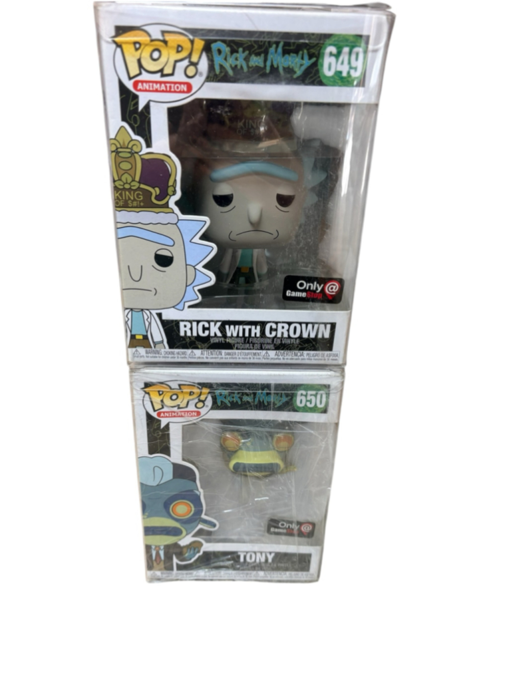 Funko Pop! Rick and Morty GameStop Exclusives - Rick with Crown #649 & Tony #650